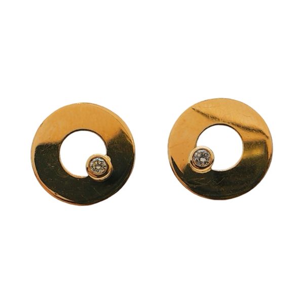 Dinh Van 18K Yellow Gold Estate Diamond Open Circle Earrings Joint Venture Jewelry Cary, NC