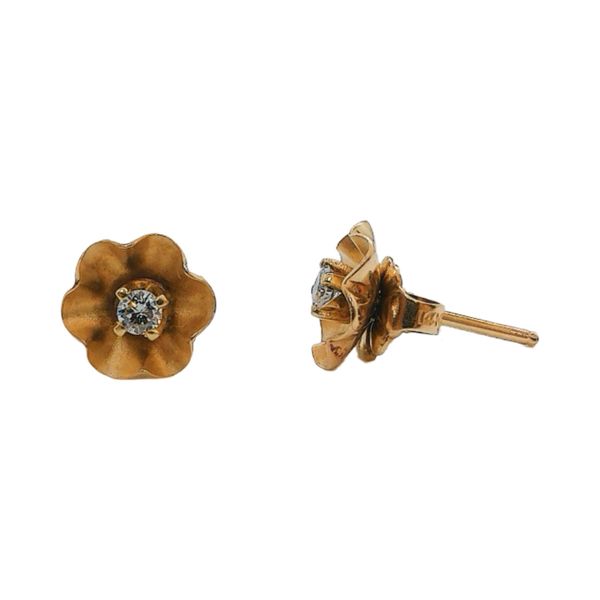 14K Yellow Gold Estate Diamond Flower Stud Earrings Image 2 Joint Venture Jewelry Cary, NC