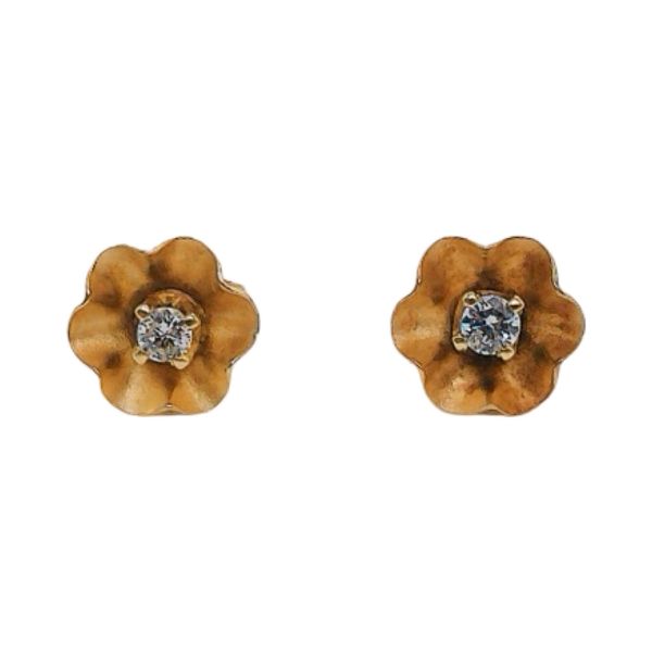14K Yellow Gold Estate Diamond Flower Stud Earrings Joint Venture Jewelry Cary, NC