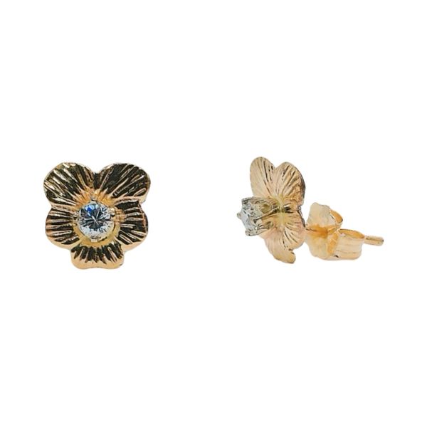 Estate 14K Yellow Gold Diamond Flower Stud Earrings Image 2 Joint Venture Jewelry Cary, NC