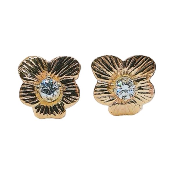 Estate 14K Yellow Gold Diamond Flower Stud Earrings Joint Venture Jewelry Cary, NC