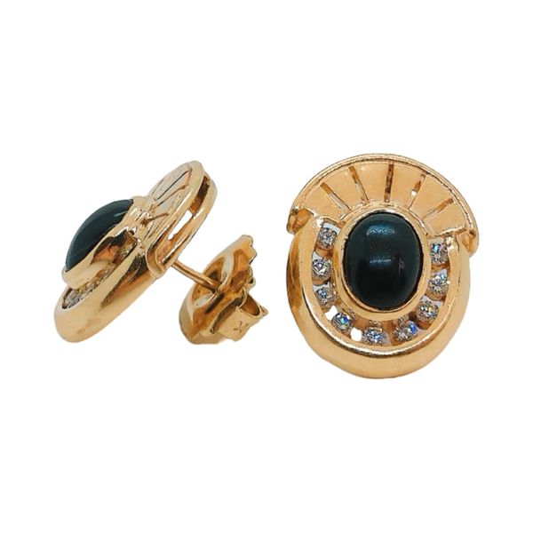 Vintage 14K Yellow Gold Onyx & Diamond Estate Stud Earrings Image 2 Joint Venture Jewelry Cary, NC