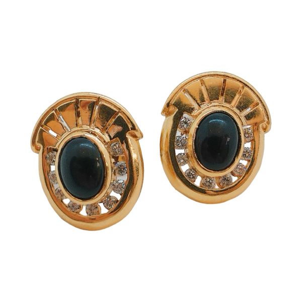 Vintage 14K Yellow Gold Onyx & Diamond Estate Stud Earrings Joint Venture Jewelry Cary, NC