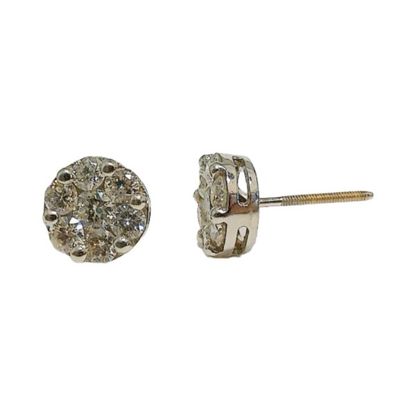 14K White Gold 1.10ctw Diamond Cluster Stud Earrings Image 2 Joint Venture Jewelry Cary, NC