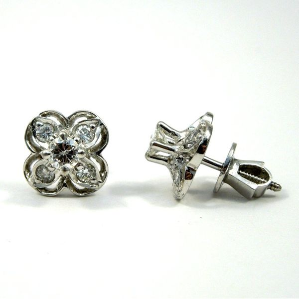 Vintage Floral Diamond Stud Earrings Image 2 Joint Venture Jewelry Cary, NC