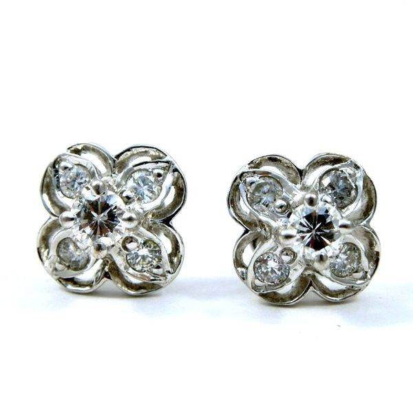 Vintage Floral Diamond Stud Earrings Joint Venture Jewelry Cary, NC