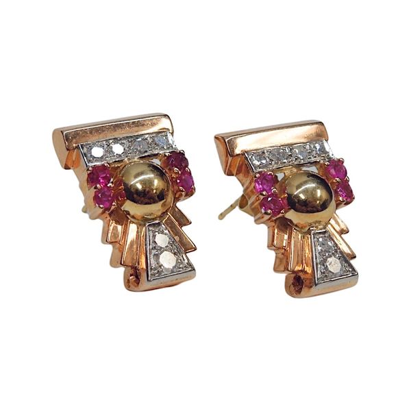 Vintage Ruby and Diamond Stud Earrings Image 2 Joint Venture Jewelry Cary, NC