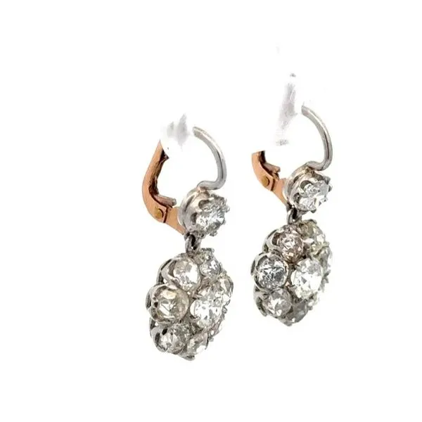 Platinum & 18K Yellow Gold 5.05 CTW Old European Cut Diamond Cluster Estate Earrings Image 2 Joint Venture Jewelry Cary, NC
