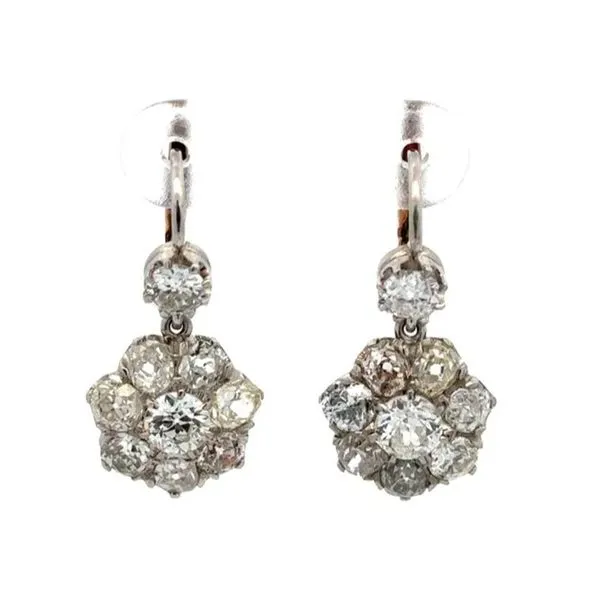 Platinum & 18K Yellow Gold 5.05 CTW Old European Cut Diamond Cluster Estate Earrings Joint Venture Jewelry Cary, NC