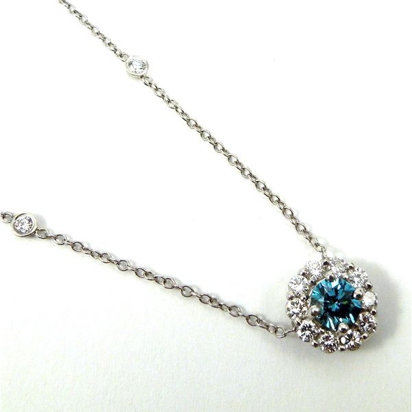 Enhanced Blue Diamond, Halo Style Pendant Joint Venture Jewelry Cary, NC
