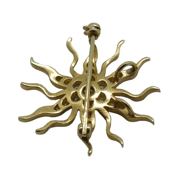 14k Yellow Gold Diamond Starburst Estate Brooch Pendant Image 2 Joint Venture Jewelry Cary, NC