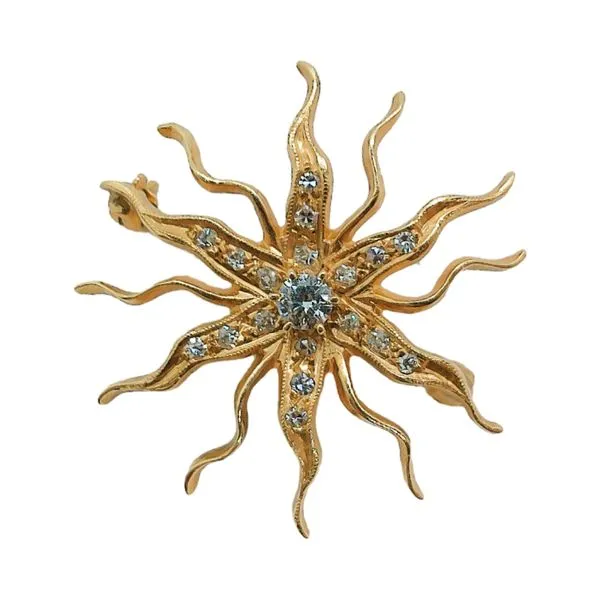 14k Yellow Gold Diamond Starburst Estate Brooch Pendant Joint Venture Jewelry Cary, NC