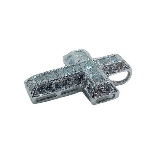 18K White Gold Diamond Cross Pendant – Princess & Round Diamonds Image 2 Joint Venture Jewelry Cary, NC