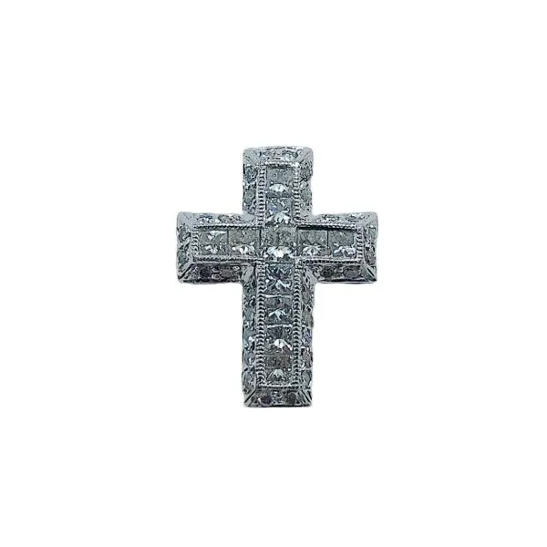 18K White Gold Diamond Cross Pendant – Princess & Round Diamonds Joint Venture Jewelry Cary, NC