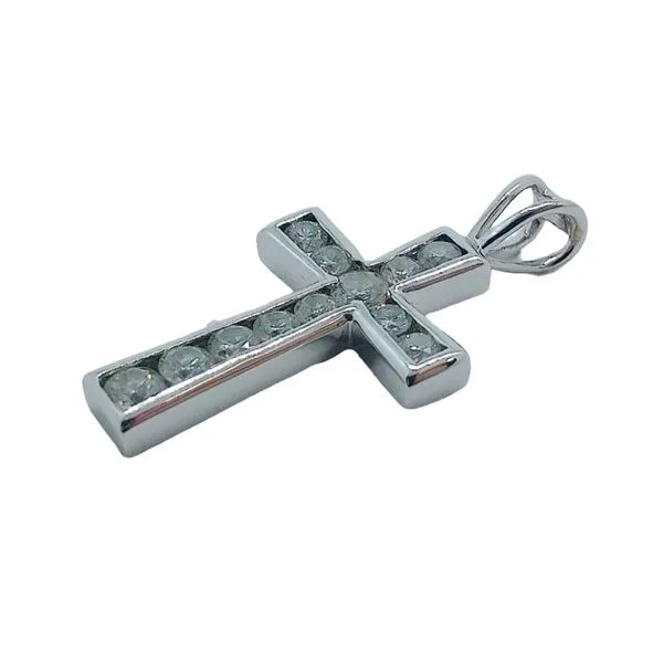 14K White Gold Round Diamond Channel-Set Cross Pendant Image 2 Joint Venture Jewelry Cary, NC