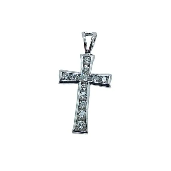14K White Gold Round Diamond Channel-Set Cross Pendant Joint Venture Jewelry Cary, NC
