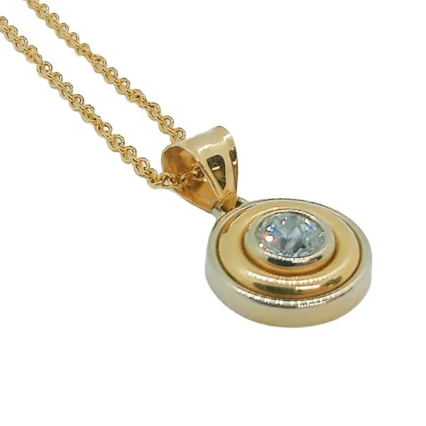 14K Yellow Gold 0.68ct Old Mine Cut Diamond Bezel Circle Pendant Necklace Image 2 Joint Venture Jewelry Cary, NC