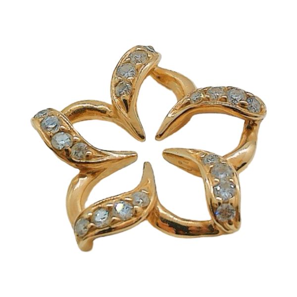 14K Yellow Gold Diamond Flower Estate Pendant Joint Venture Jewelry Cary, NC