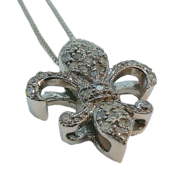 14K White Gold 0.15 CTW Diamond Fleur-de-Lis Estate Pendant with Chain Image 2 Joint Venture Jewelry Cary, NC