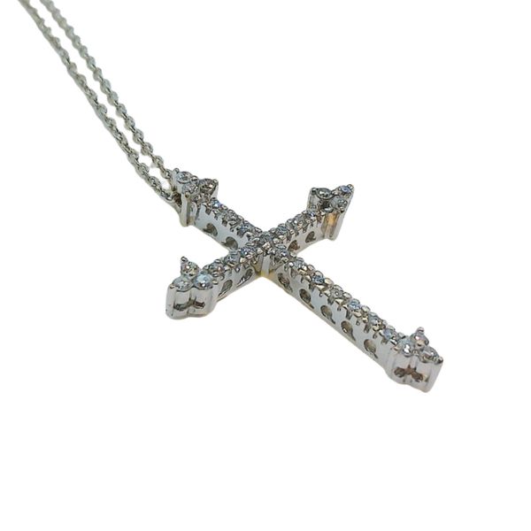 18K White Gold Diamond Cross Estate Pendant Necklace Image 2 Joint Venture Jewelry Cary, NC