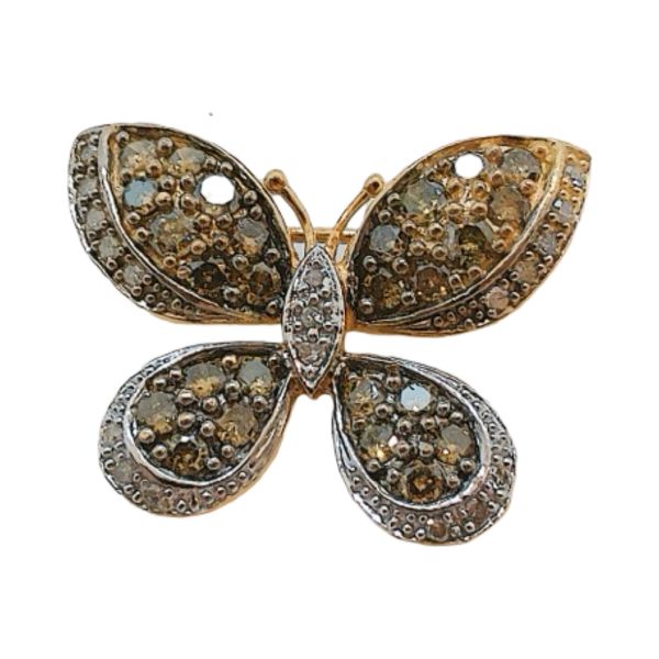 10K Two-Tone Gold Chocolate Diamond Butterfly Pendant Brooch Joint Venture Jewelry Cary, NC