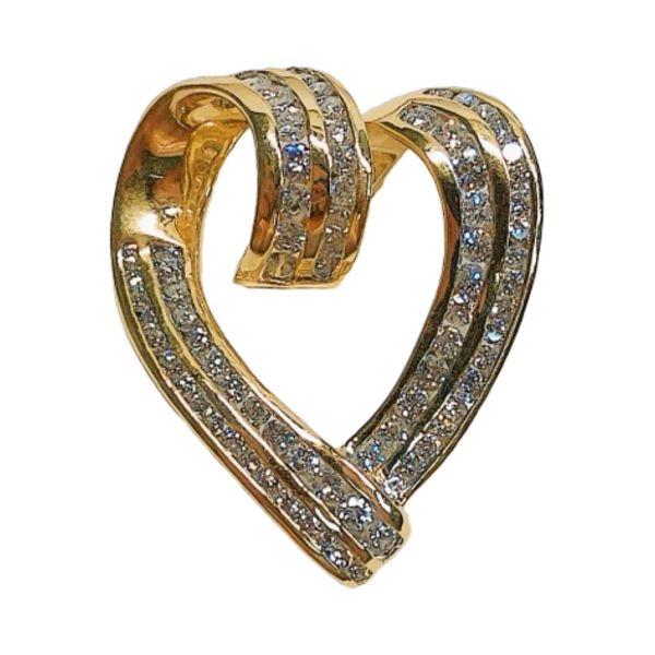 14K Yellow Gold 2.65ctw Diamond Heart Slide Pendant Joint Venture Jewelry Cary, NC
