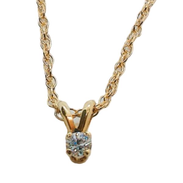 14K Yellow Gold 0.06ct Round Diamond Solitaire Pendant with Chain Joint Venture Jewelry Cary, NC