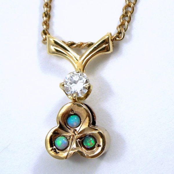 Rose Gold Vintage Opal & Diamond Pendant Joint Venture Jewelry Cary, NC