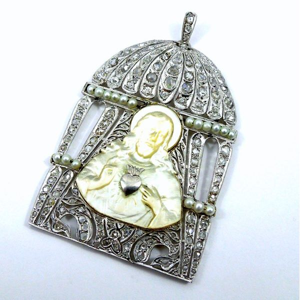 Vintage Mother of Pearl Religious Pendant Joint Venture Jewelry Cary, NC