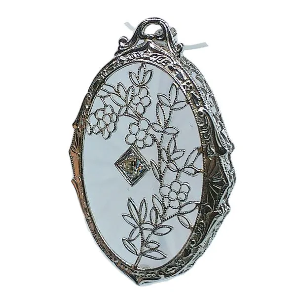 14k White Gold Vintage Quartz & Diamond Filigree Pin/Pendant Image 2 Joint Venture Jewelry Cary, NC