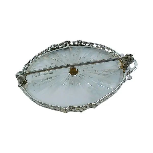 14k White Gold Vintage Quartz & Diamond Filigree Pin/Pendant Image 3 Joint Venture Jewelry Cary, NC