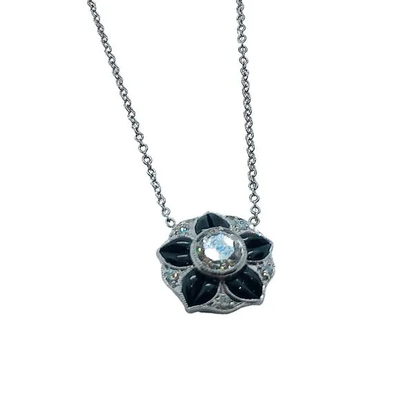 Onyx and Diamond Flower Necklace Image 2 Joint Venture Jewelry Cary, NC
