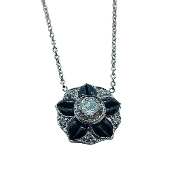 Onyx and Diamond Flower Necklace Joint Venture Jewelry Cary, NC