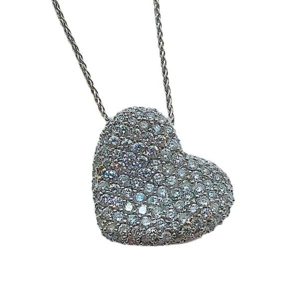14K White Gold 1.00 CTW Pavé Diamond Heart Pendant with Chain Joint Venture Jewelry Cary, NC