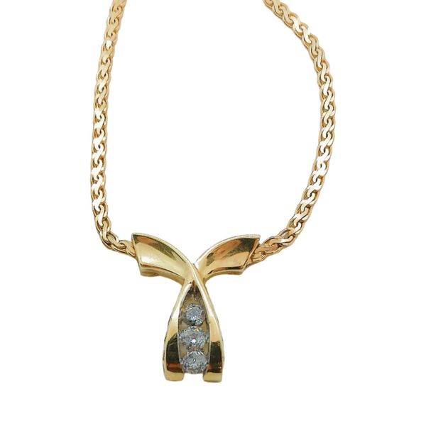 14K Yellow Gold Three Diamond Estate Necklace Joint Venture Jewelry Cary, NC