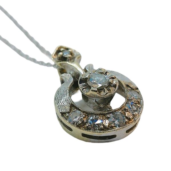 14K White Gold Mid-Century 0.15 TCW Diamond Circle Pendant Necklace Image 2 Joint Venture Jewelry Cary, NC