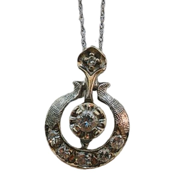 14K White Gold Mid-Century 0.15 TCW Diamond Circle Pendant Necklace Joint Venture Jewelry Cary, NC