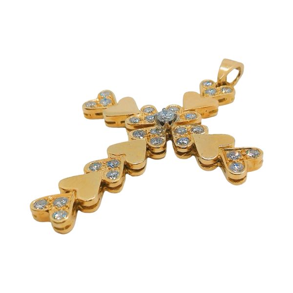 Estate 18K Yellow Gold Diamond Heart Cross Pendant Image 2 Joint Venture Jewelry Cary, NC