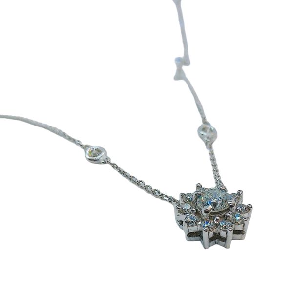 14K White Gold 0.98ctw Diamond Floral Cluster Pendant & Diamond Station Necklace Image 2 Joint Venture Jewelry Cary, NC