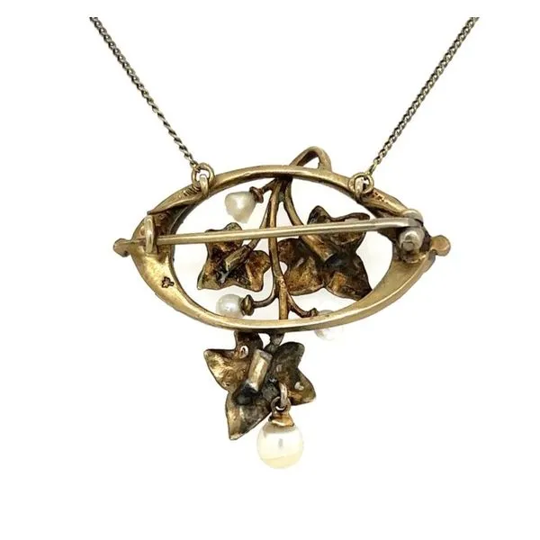 Sterling Silver Antique Diamond, Pearl & Enamel Leaf Necklace Image 3 Joint Venture Jewelry Cary, NC