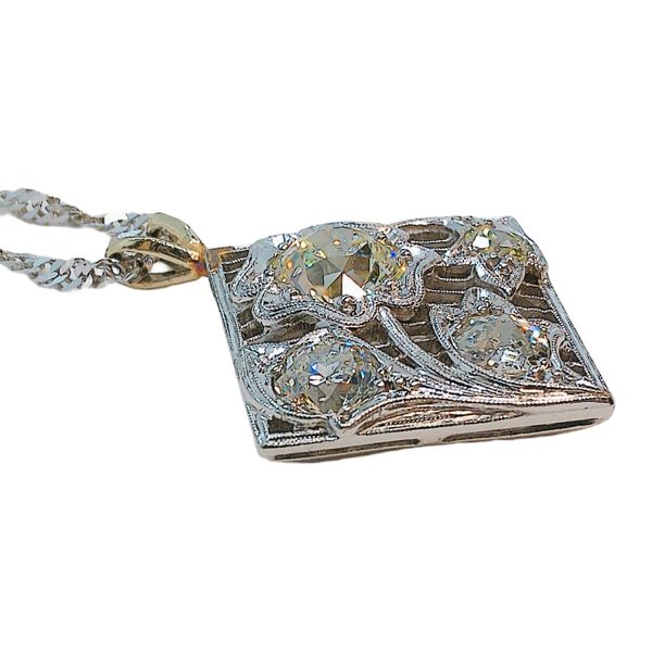 Vintage Platinum Old Mine Cut Diamond Filigree Floral Pendant Necklace | 1.83 CTW Image 2 Joint Venture Jewelry Cary, NC
