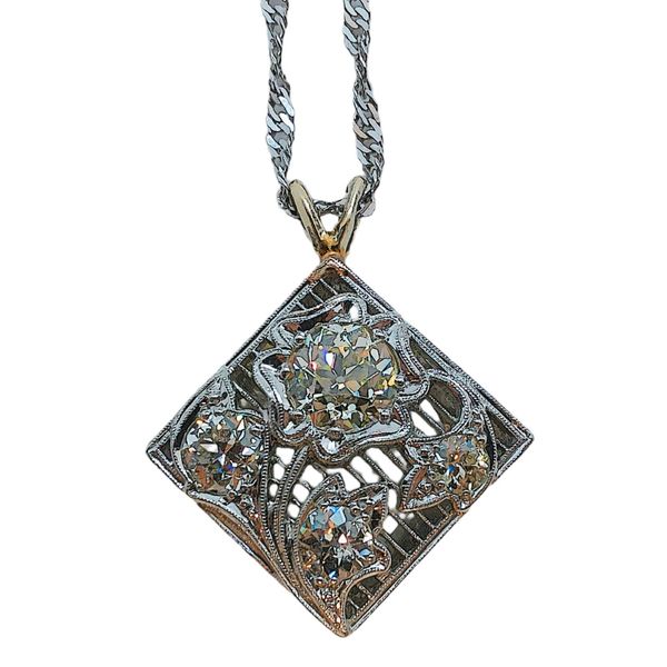 Vintage Platinum Old Mine Cut Diamond Filigree Floral Pendant Necklace | 1.83 CTW Joint Venture Jewelry Cary, NC