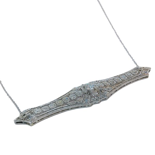 Vintage Platinum 1.45+ CTW Old Mine Cut Diamond Art Deco Bar Necklace Image 2 Joint Venture Jewelry Cary, NC