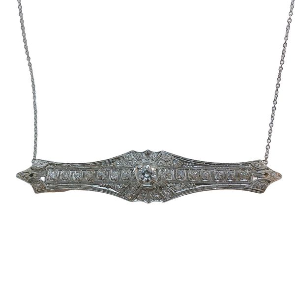 Vintage Platinum 1.45+ CTW Old Mine Cut Diamond Art Deco Bar Necklace Joint Venture Jewelry Cary, NC