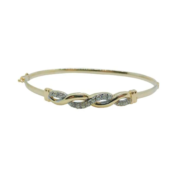 14K Yellow Gold Twisted Diamond Bangle Bracelet Joint Venture Jewelry Cary, NC
