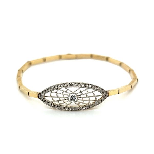 Edwardian Platinum on 18K Gold Euro Cut & Rose Cut Diamond Filigree Bracelet Joint Venture Jewelry Cary, NC