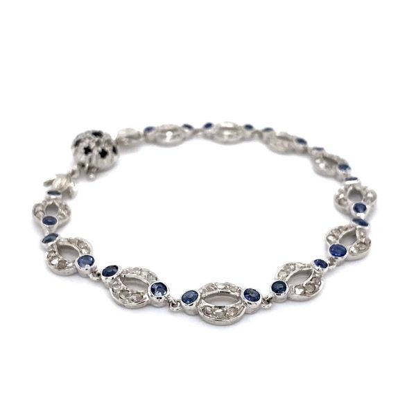 Vintage Platinum Rose Cut Diamond & Sapphire Open Link Bracelet Image 2 Joint Venture Jewelry Cary, NC