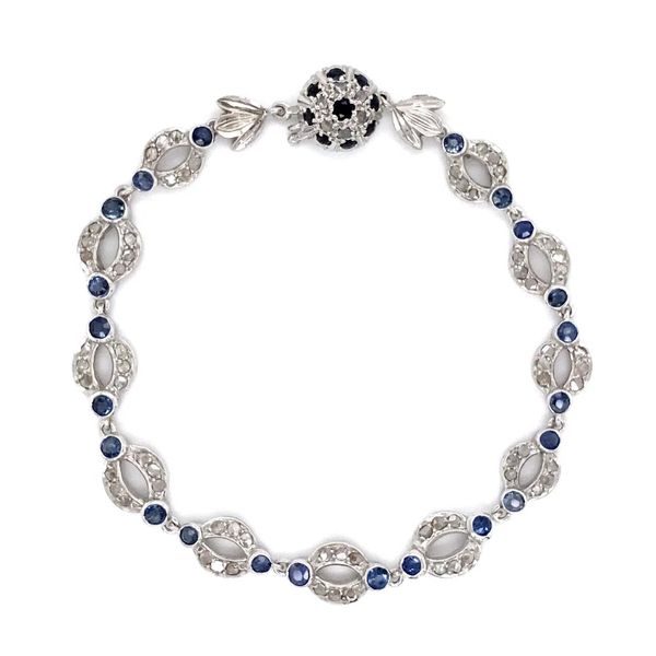 Vintage Platinum Rose Cut Diamond & Sapphire Open Link Bracelet Joint Venture Jewelry Cary, NC