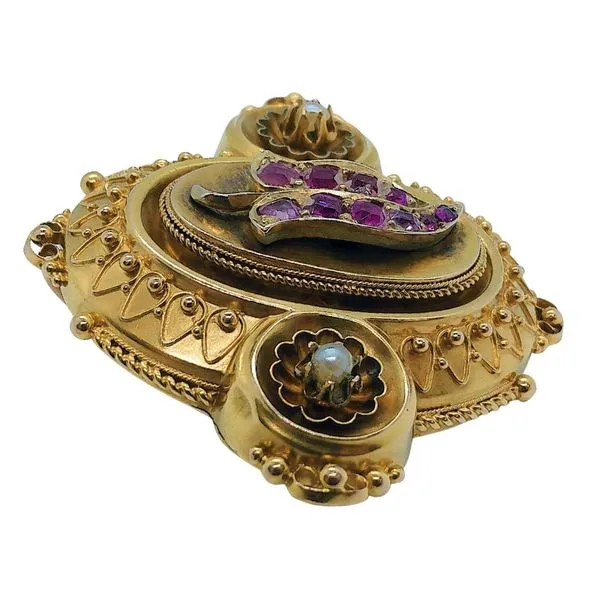 Victorian Ruby & Pearl Brooch Image 3 Joint Venture Jewelry Cary, NC