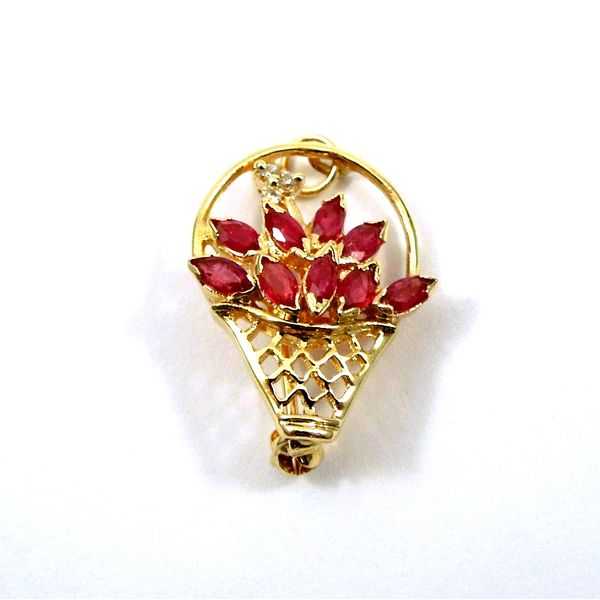 Ruby & Diamond Basket Pin/Pendant Joint Venture Jewelry Cary, NC